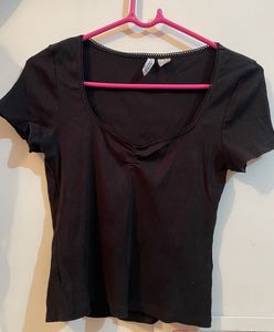 Black Ribbed Square Neck Top