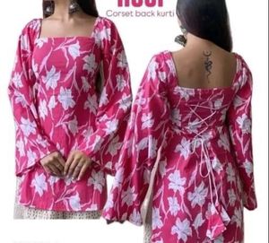 pink floral corset short kurti