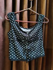 Polka Dot Lace Trimmed Cami Top