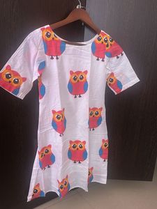 Quirky Cute Owl Print White A line dress