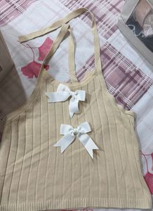 Cute Ribbed Tank Top with Bows