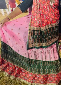 Pink silk Lehenga with Red Dupatta