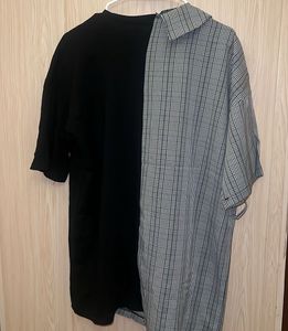 Asymmetrical Plaid Blazer T-Shirt Combo