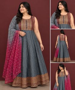 Elegant Grey Ethnic Gown with Dupatta
