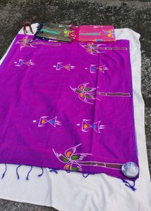 Vibrant Purple Saree with Tropical Print