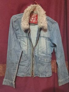 Women's Denim Jacket with Faux Fur Collar