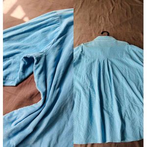 velvet Light Blue Oversized Button-Up Shirt
