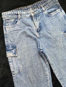 Vintage Wash Denim Cargo Pants