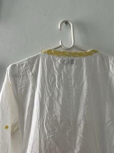 Elegant White Kurta shrug with Yellow Embroidery
