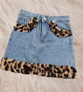 Y2K animal print fur denim skirt