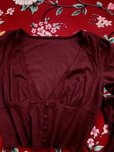 Maroon  Button Top