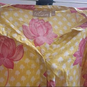 Yellow Lotus Print Kurta