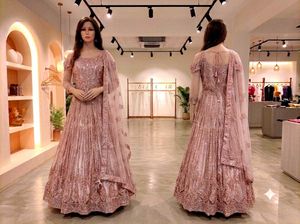 Heavy Embellished Blush Pink Flared Gown
