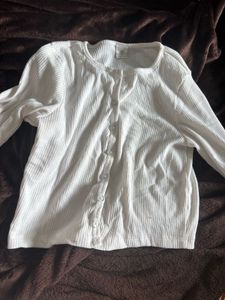 SSS Front button full sleeve white crop top