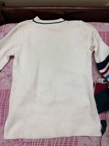 Cozy White Knit Sweater with Striped Cuffs