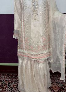 Elegant White Kurta Set with Dupatta and shahrara