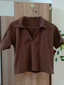 Brown Polo Crop Top