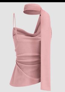 Chic Pink Asymmetric Ruched Top