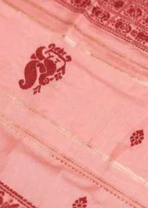 Pink Cotton Silk Saree with Maroon Blouse