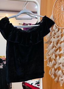 Z Black Velvet Party Wear Ofshoulder Top