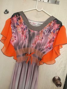designer butterfly patterns digital print orange and gray nite gown