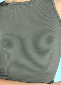Olive Green Ribbed Sleeveless Mini Dress