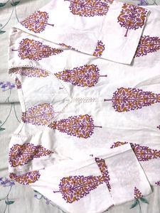 White Kurta with Purple Tree Print