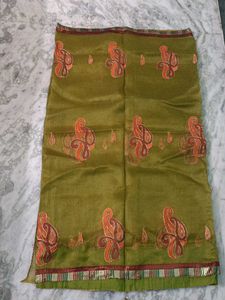 Olive Green Saree with Paisley Motif