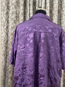 Purple Floral Satin Button-Up Top