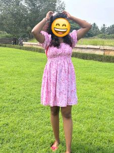 Pink Floral Puff Sleeve Dress