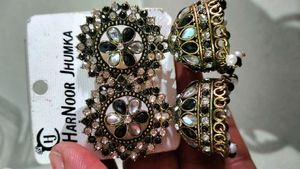 Black Zercon stone work jhumki