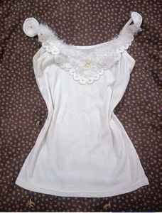 White Ribbed Tank Top with Pearl Embellishment