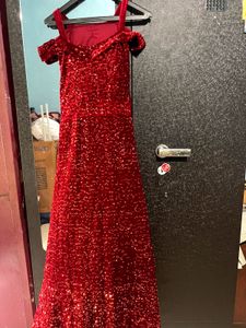 Sparkling Red Off-Shoulder Sequin Dress