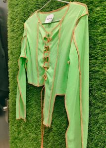 Green Long Sleeve Crop Top
