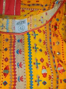 Rayon Kurta Plazo With Dupatta,Red And Yellow Mustard Mix Colour It's A Beautiful Design With Plazo .lace And Mirror Work In Kurta