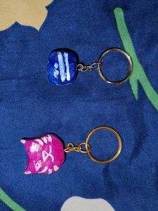 Three Handmade Painted hard clay Keychains