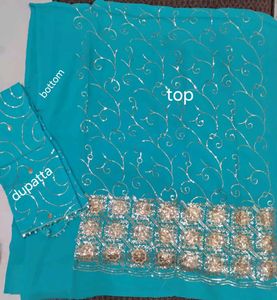 Beautiful Teal Kurta Set with Silver Embroidery