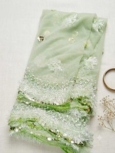 Green Embellished Net Dupatta
