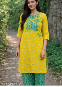 Yellow & Green Printed Kurta Set