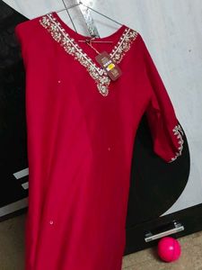 Elegant Embroidered Red Kurta
