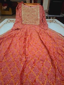 Elegant Red Bandhani Nyra Cut Kurta Set