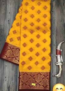 Vibrant Yellow &amp; Maroon Silk Saree