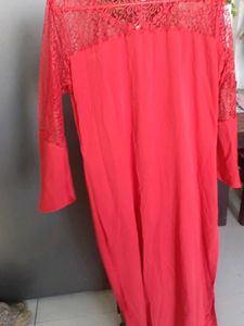 Red Lace Sleeve Kurta