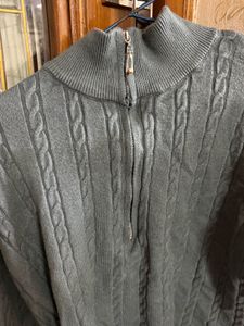 Grey Cable Knit Quarter Zip Sweater