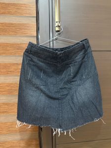 Distressed Denim Button-Up Mini Skirt