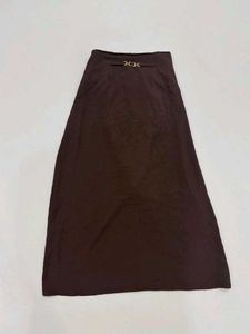 Elegant Brown Maxi Skirt with Gold Accent