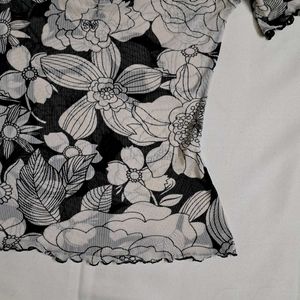 Y2k Vintage 2000s Floral Sheer V-Neck Top