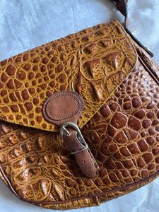 Brown Croc Embossed Shoulder Bag