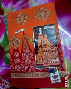 Vibrant Orange & Red Cotton Saree