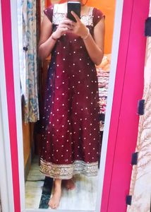Maroon Kurta with White Polka Dots